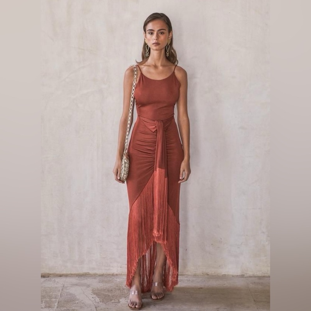 Cult Gaia Natalia Tie-waist Fringe Dress SZ M